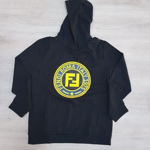 Fendi Men Logo Print Black Hoodie